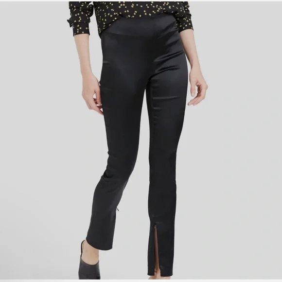 Theory Satin Skinny Zip-Cuff High-Rise Stretch black Trouser Pants sz.00